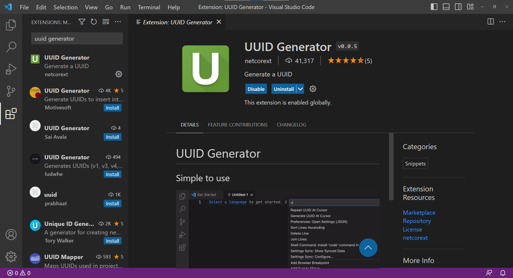 UUIDGeneratorインストール完了